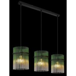 Netlighting Gorley Bar Pendant Ceiling Light Matt Black Green Glass Shade 3x E27 - thumbnail 3