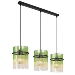 Netlighting Gorley Bar Pendant Ceiling Light Matt Black Green Glass Shade 3x E27 - thumbnail 1
