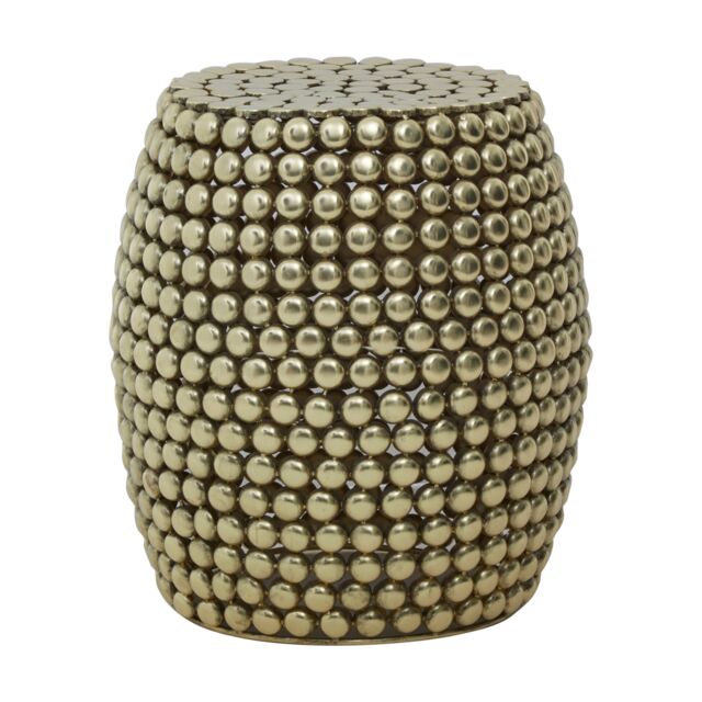 Orsina Gold Finish Beaded Barrel Stool, Handmade Iron Accent Stool With Interconnected Bead Design - image 1
