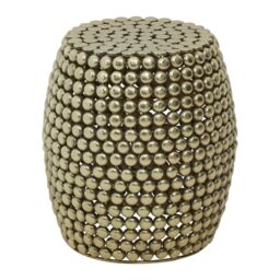 Orsina Gold Finish Beaded Barrel Stool, Handmade Iron Accent Stool With Interconnected Bead Design - thumbnail 2