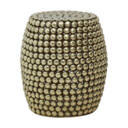 Orsina Gold Finish Beaded Barrel Stool, Handmade Iron Accent Stool With Interconnected Bead Design - thumbnail 1