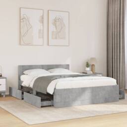 Berkfield Home Bed Frame with Headboard Frame Concrete Grey 120x190 cm Small Double - thumbnail 2