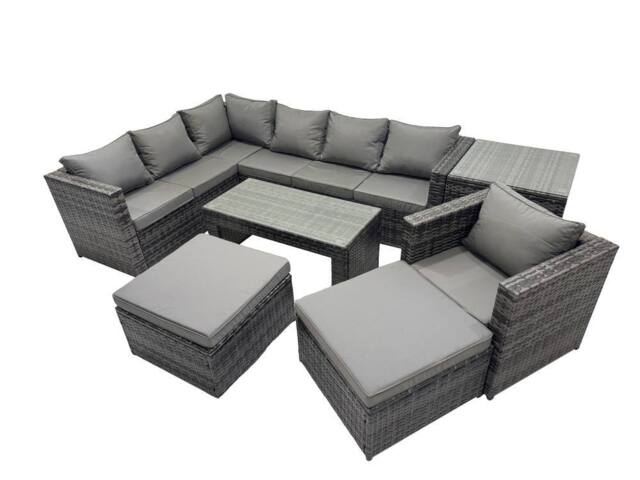 Fimous 7 Pieces Garden Furniture Corner Sofa Set & 2 Big Footstool Side Table in Dark Grey - image 1