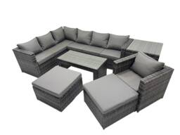 Fimous 7 Pieces Garden Furniture Corner Sofa Set & 2 Big Footstool Side Table in Dark Grey - thumbnail 1