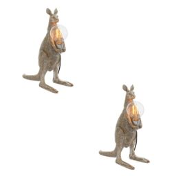 Loops 2 PACK Vintage Silver Kangaroo Table Light - Resin Figure - Chrome Lamp Holder in Metallics