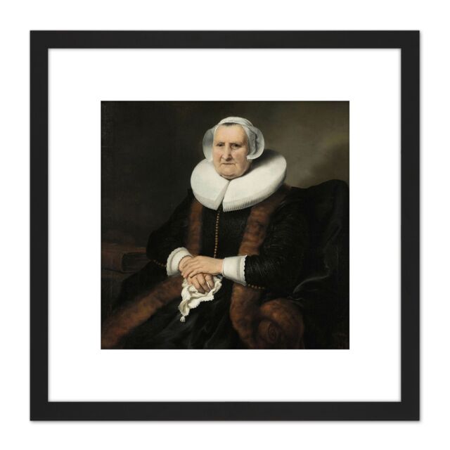 Artery8 Bol Portrait Old Lady Possibly Elisabeth Bas 8X8 Inch Square Wooden Framed Wall Art Print Picture with Mount in Black - image 1