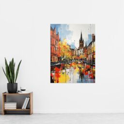 "Artery8 Glasgow Cityscape Vibrant Oil Painting Red Yellow Autumn In Scotland Extra Large XL Unframed Wall Art Poster Print - Size: W24"" x H32""" - thumbnail 4