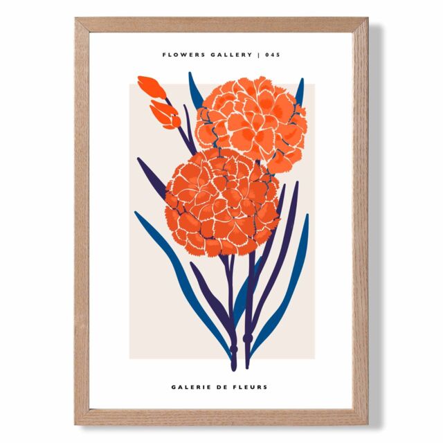ARTZE Blue & Orange Allium Flower Market Exhibition Framed Print SIZE: A3 with Oak Frame - image 1
