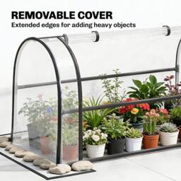 OUTSUNNY Metal Raised Planter with Flip-Up Greenhouse, Drainage Hole, Black - thumbnail 5
