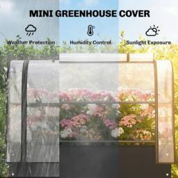 OUTSUNNY Metal Raised Planter with Flip-Up Greenhouse, Drainage Hole, Black - thumbnail 4