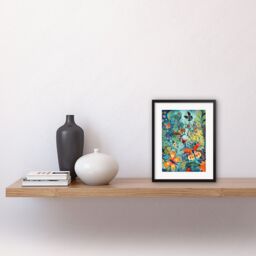 "Artery8 Wall Art Print Butterfly Insects in Flower Field Modern Folk Artwork Framed 9X7 Inch in Black - Size: W7"" x H9""" - thumbnail 2