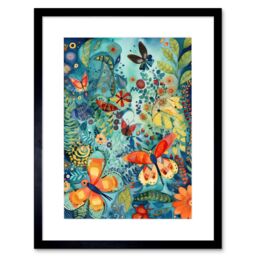 "Artery8 Wall Art Print Butterfly Insects in Flower Field Modern Folk Artwork Framed 9X7 Inch in Black - Size: W7"" x H9""" - thumbnail 1