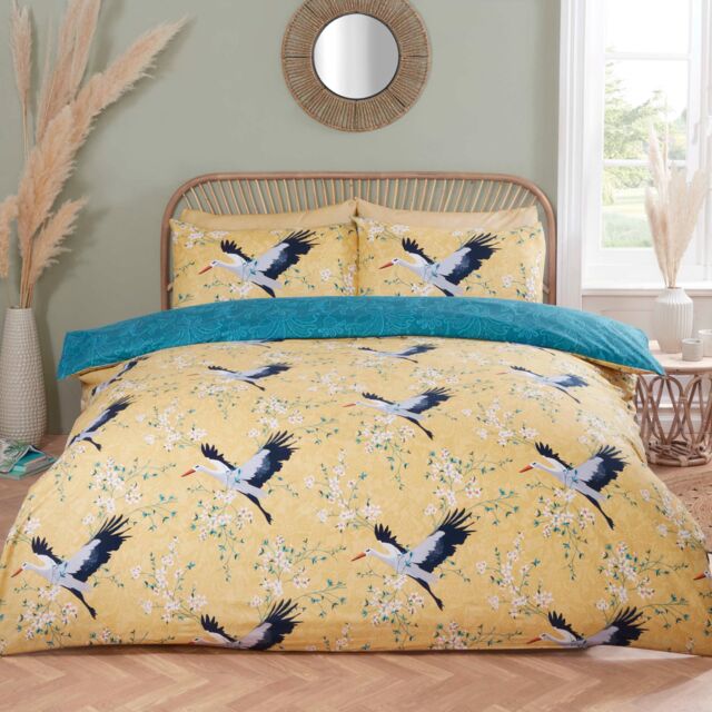 Rapport Home Cranes Microfibre Reversible Duvet Cover Set with Pillowcase in Orange - Size: King - image 1