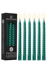 Deco Express 6 Hours Twisted Candles Pack of 6 in Bright Green - thumbnail 1