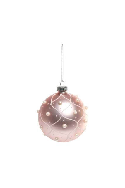 KDMD Pink Pearl Patterned Glass Bauble Dia8cm 3 Pack - image 1