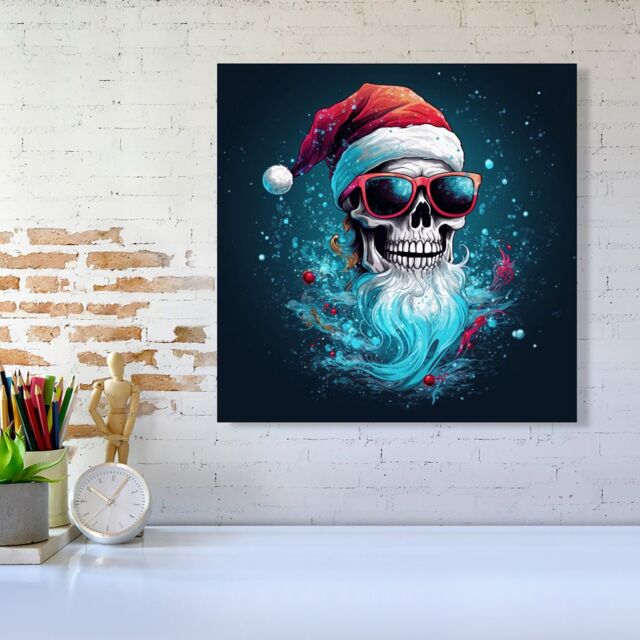 "Warren Reed - Designer Magical Santa Hat Skull Splashart Canvas - Size: W16"" x H16""" - image 1