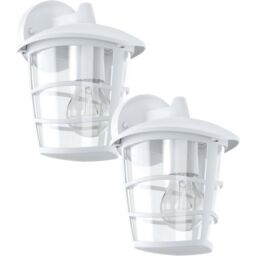 Loops 2 PACK IP44 Outdoor Wall Light White & Glass Lantern 60W E27 Porch Lamp Down - thumbnail 1