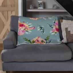 Benjamin Tate Design Pink Flowers Blanket in Natural - Size: 120 cm x 150 cm - thumbnail 2