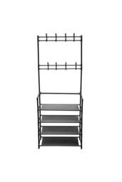 Garden Sanctuary Entryway 4 Tier Shoe Rack with Coat Hanger in Black