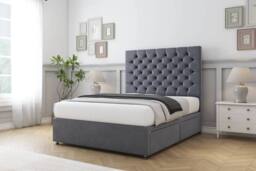 "Sloomy Mayfair Plush Divan Bed Base 2 Drawers Same Side - 26"" Headboard in Dark Grey - Size: King" - thumbnail 3