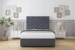 "Sloomy Mayfair Plush Divan Bed Base 2 Drawers Same Side - 26"" Headboard in Dark Grey - Size: King"