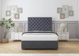 "Sloomy Mayfair Plush Divan Bed Base 2 Drawers Same Side - 26"" Headboard in Dark Grey - Size: King" - thumbnail 2