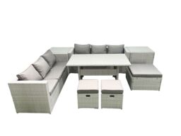 Fimous Rattan Garden Furniture Set 9 Seater Outdoor Sofa Set with Dining Table 2 Side Tables 3 Footstools Light Grey Mixed - thumbnail 1