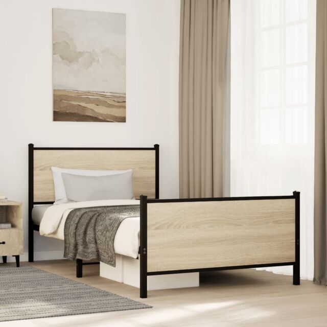 Berkfield Home Metal Bed Frame without Mattress Sonoma Oak 100x190 cm in Brown - image 1