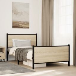 Berkfield Home Metal Bed Frame without Mattress Sonoma Oak 100x190 cm in Brown - thumbnail 1