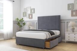 "Sloomy Manhattan Plush Divan Bed Base No Drawers With 26"" Strutted Headboard in Dark Grey - Size: Double" - thumbnail 4