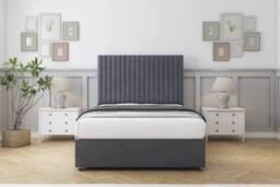 "Sloomy Manhattan Plush Divan Bed Base No Drawers With 26"" Strutted Headboard in Dark Grey - Size: Double" - thumbnail 2