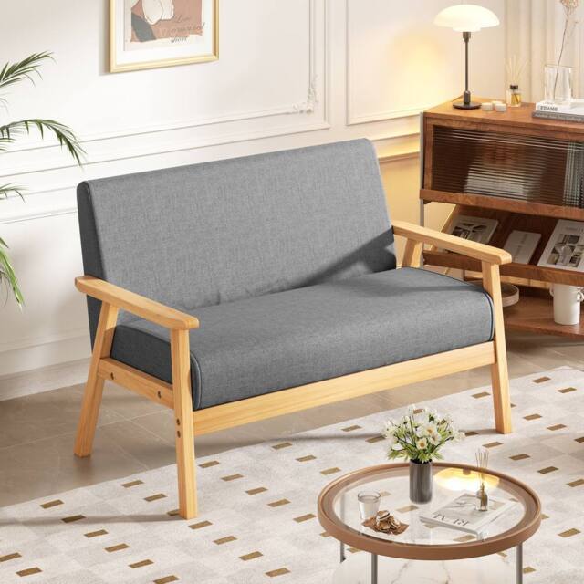 Dprodo 2 Seater Linen Fabric Solid Wood Sofa in Dark Grey - Size: 1 Pack - image 1