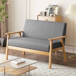 Dprodo 2 Seater Linen Fabric Solid Wood Sofa in Dark Grey - Size: 1 Pack - thumbnail 8