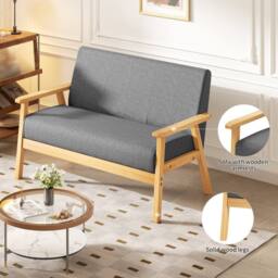 Dprodo 2 Seater Linen Fabric Solid Wood Sofa in Dark Grey - Size: 1 Pack - thumbnail 7