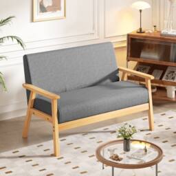 Dprodo 2 Seater Linen Fabric Solid Wood Sofa in Dark Grey - Size: 1 Pack - thumbnail 1