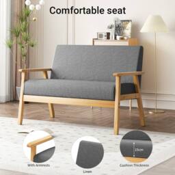 Dprodo 2 Seater Linen Fabric Solid Wood Sofa in Dark Grey - Size: 1 Pack - thumbnail 4