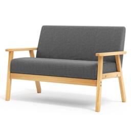 Dprodo 2 Seater Linen Fabric Solid Wood Sofa in Dark Grey - Size: 1 Pack - thumbnail 2