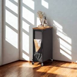 FURNOS Industrial Laundry Basket Trolley With Shelf & Wheels in Black - thumbnail 3
