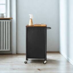 FURNOS Industrial Laundry Basket Trolley With Shelf & Wheels in Black - thumbnail 4