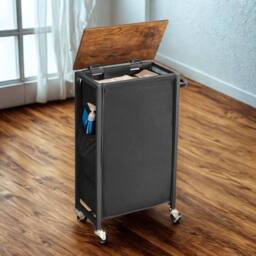 FURNOS Industrial Laundry Basket Trolley With Shelf & Wheels in Black - thumbnail 2