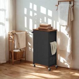 FURNOS Industrial Laundry Basket Trolley With Shelf & Wheels in Black - thumbnail 6