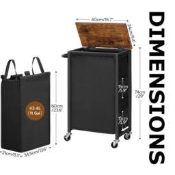 FURNOS Industrial Laundry Basket Trolley With Shelf & Wheels in Black - thumbnail 8