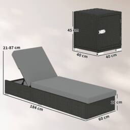 OUTSUNNY Rattan Sun Loungers Set of 2 with Side Table, Dark Grey - Size: 180 cm x 60 cm - thumbnail 3