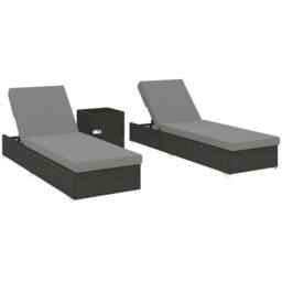 OUTSUNNY Rattan Sun Loungers Set of 2 with Side Table, Dark Grey - Size: 180 cm x 60 cm - thumbnail 2