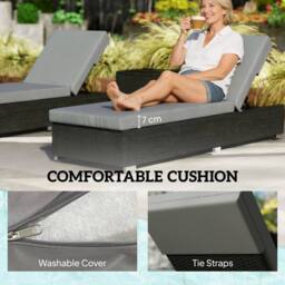 OUTSUNNY Rattan Sun Loungers Set of 2 with Side Table, Dark Grey - Size: 180 cm x 60 cm - thumbnail 5