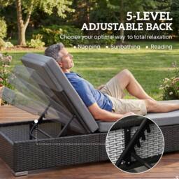 OUTSUNNY Rattan Sun Loungers Set of 2 with Side Table, Dark Grey - Size: 180 cm x 60 cm - thumbnail 4