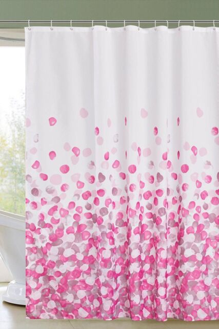 Neel Blue Pink Petals Polyester Shower Curtain, Water-Resistant Bathroom Curtains With 12 Hooks - 180x200cm - Size: 180 cm width x 180 cm drop - image 1