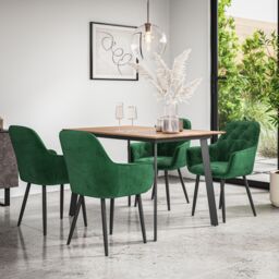 More4Homes Haydon Extending Dining Table & Chairs - Oak Effect Table Top w Black Legs + Anika Velvet Dining Chair Set Of 4 in Green - thumbnail 2