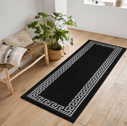 Desire Rugs Anti-Slip Greek Key Design Doormat - Machine Washable for Easy Care in Black - Size: 80 cm x 300 cm - thumbnail 4