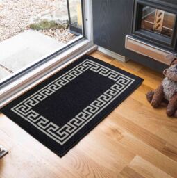 Desire Rugs Anti-Slip Greek Key Design Doormat - Machine Washable for Easy Care in Black - Size: 80 cm x 300 cm